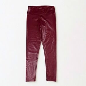 Red Faux Leather Leggings Womens M Burgundy High Waist Pleather Stretch Skinny
